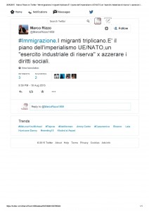 Tweet di Rizzo sui migranti